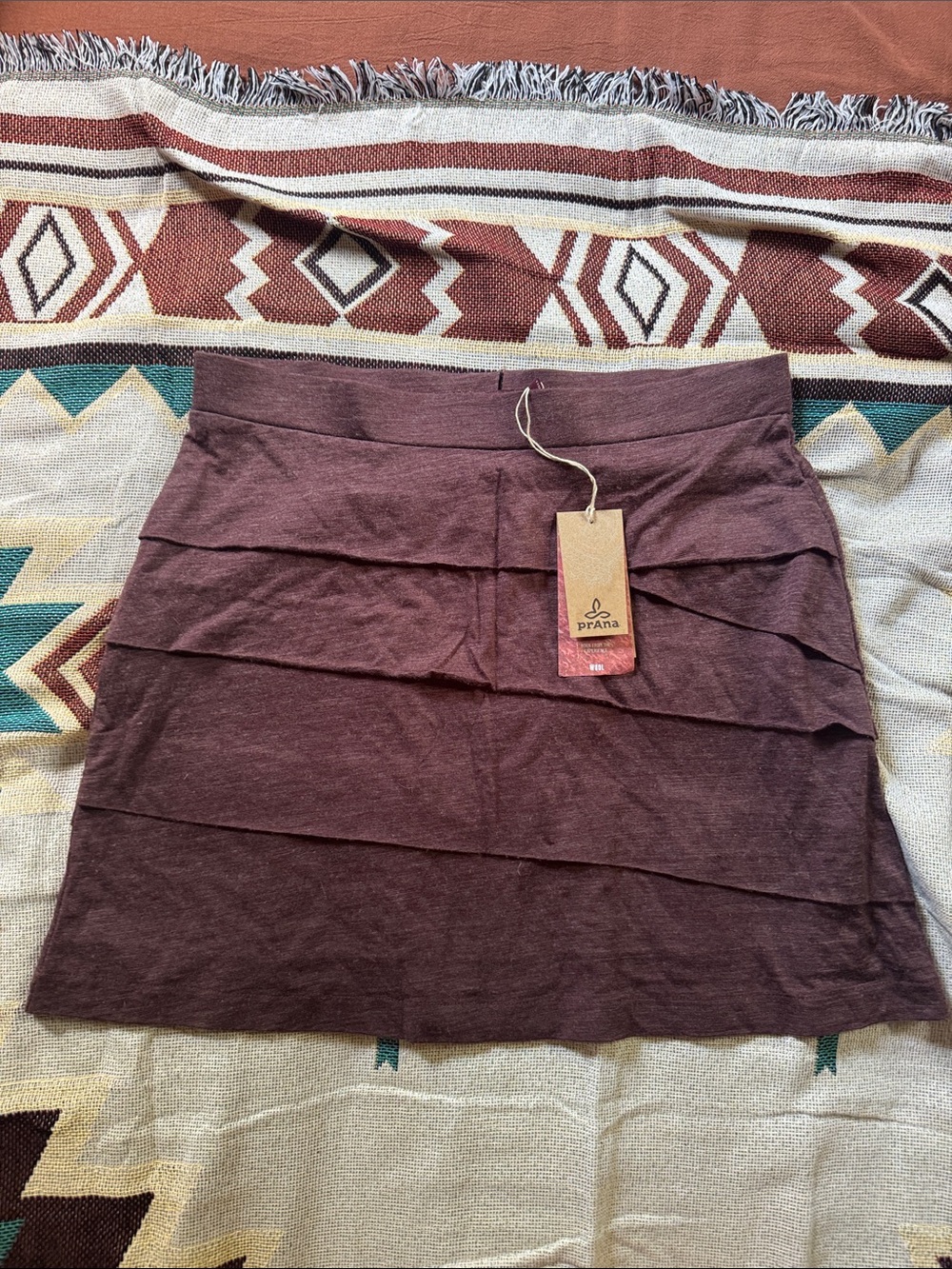 PrAna Leah skirt tiered layered mini merino wool poly mahogany women’s S NEW NWT